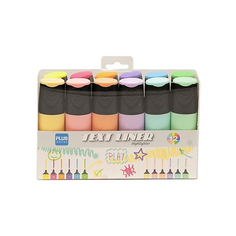Текстмаркер Plus TextLiner, 3,2 г мастило, 6+6 пастел и неон
