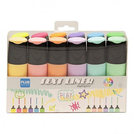 Текстмаркер Plus TextLiner, 3,2 г мастило, 6+6 пастел и неон