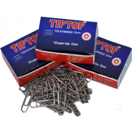 Кламери Tip-Top 33 мм, 100 броя, никелирани 110111