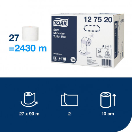 Тоалетна хартия на ролка TORK Roll Compact T6, 27 бр. в кашон 010674