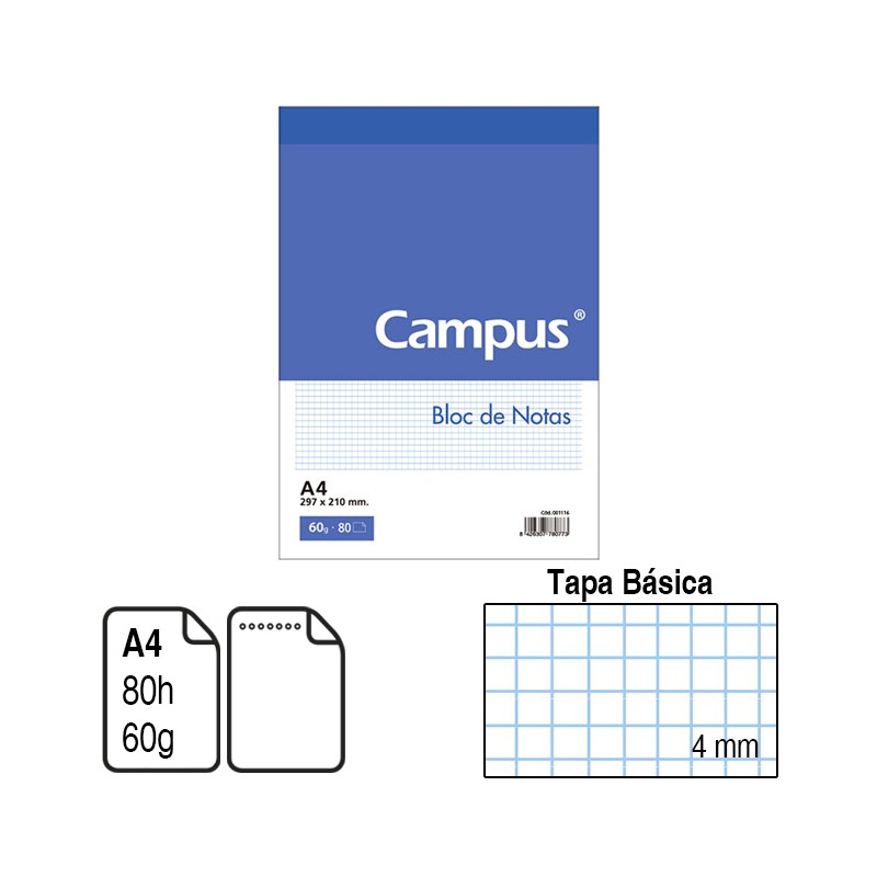 Бележник Campus А4, 80 л., 60 г, лепен, каре 020505