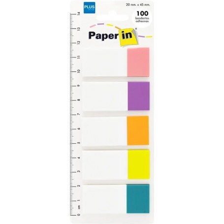 Индекси РР, 20 х 45 мм, 100 броя, 5 цвята х 20 бр., с линийка 090333