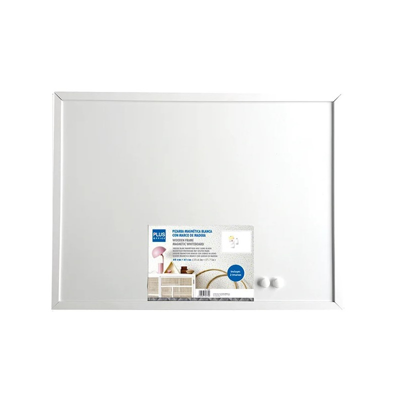 Бяла дъска 60 х 45 см, магнитна, бяла дървена рамка 050337